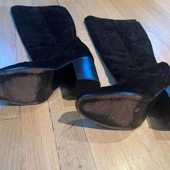 Rag &amp; Bone tall suede block heel round toed black boots 39.5