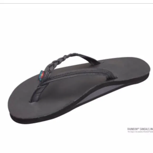 Rainbow Flirty Braidy Sandals Flip Flops Narrow Braided Strap Black 7.5-8.5
