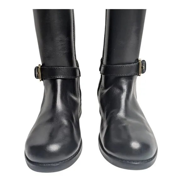Ralph Lauren Girls Black Leather Buckle Equestrian Tall Riding Boots, 12.5