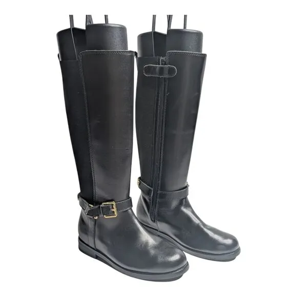 Ralph Lauren Girls Black Leather Buckle Equestrian Tall Riding Boots, 12.5