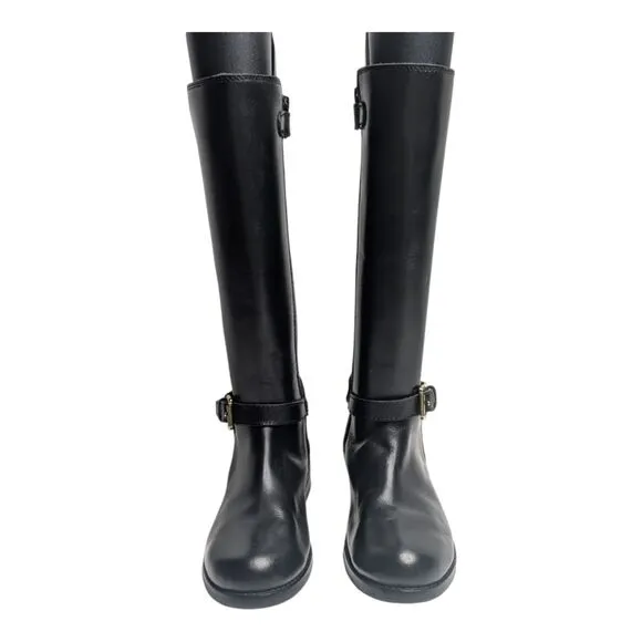 Ralph Lauren Girls Black Leather Buckle Equestrian Tall Riding Boots, 12.5