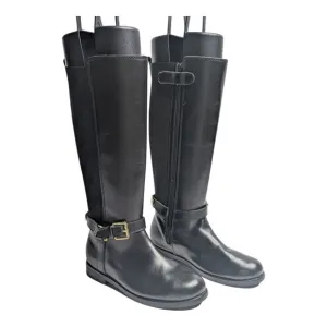 Ralph Lauren Girls Black Leather Buckle Equestrian Tall Riding Boots, 12.5