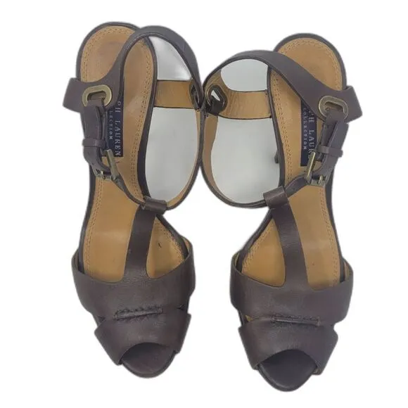 Ralph Lauren Purple Label Collection Leather T-Strap Sandals