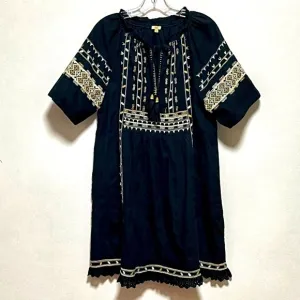 Reba Bohemian Black Embroidered short sleeve exquisite Peasant cottagecore Dress