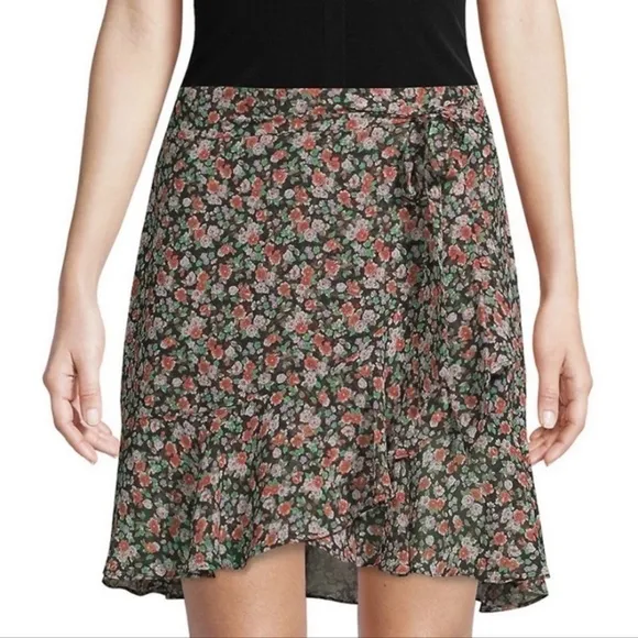 Rebecca Minkoff Alice A-line Multicolored Floral Ruffle Wrap Style Skirt Sz XS