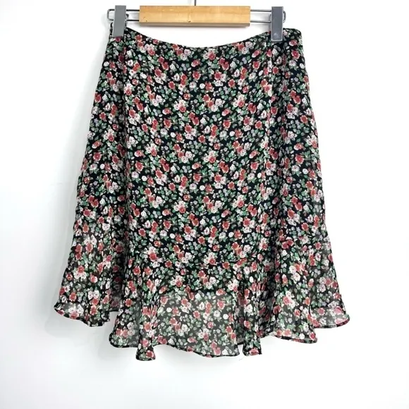 Rebecca Minkoff Alice A-line Multicolored Floral Ruffle Wrap Style Skirt Sz XS