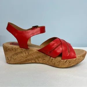 Red Leather Wedge Sandals