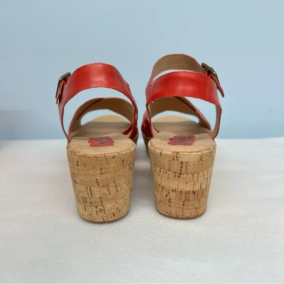 Red Leather Wedge Sandals