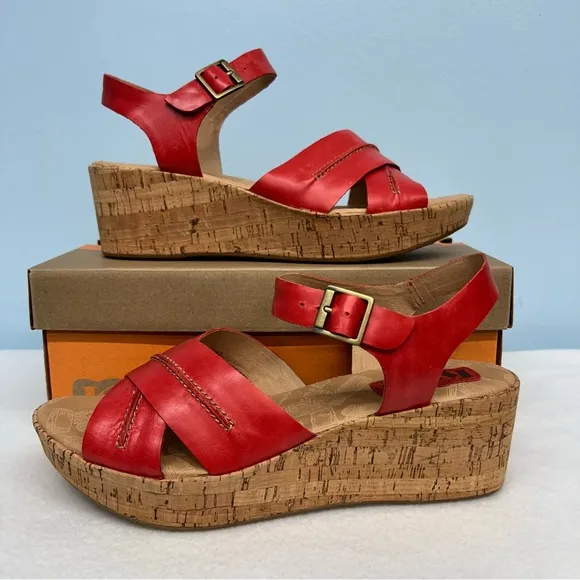 Red Leather Wedge Sandals