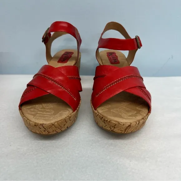 Red Leather Wedge Sandals