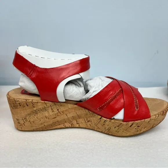 Red Leather Wedge Sandals