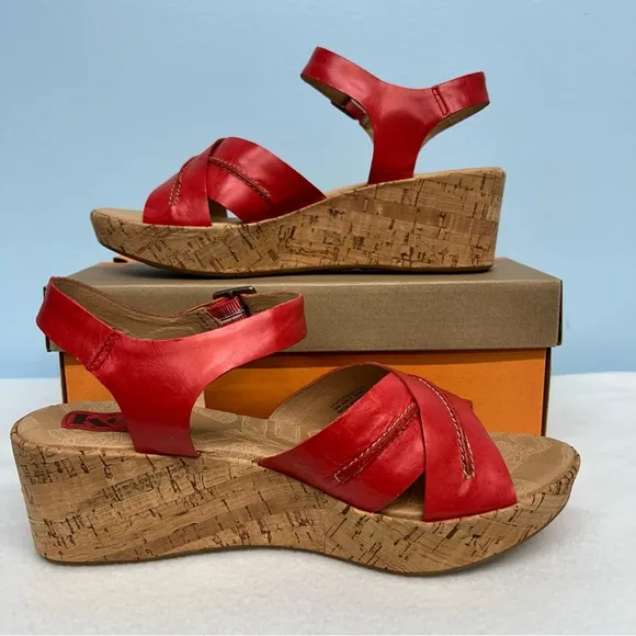 Red Leather Wedge Sandals
