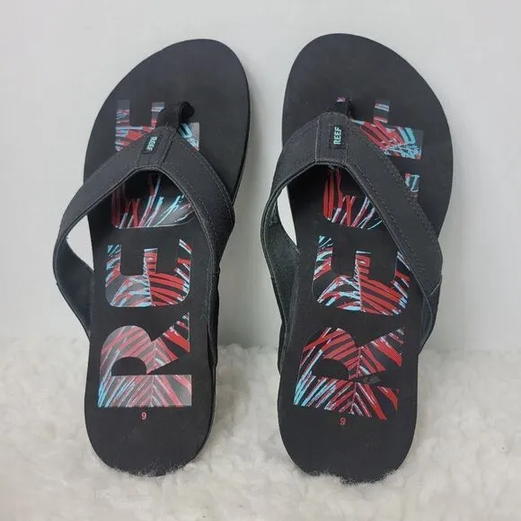 Reef Mens Newport Mens Sandals Size 6 Prints Comfort Slip On Black Flip Flops