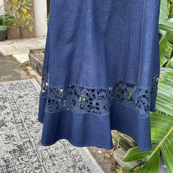 Regalia dark wash denim  suit with trumpet skirt