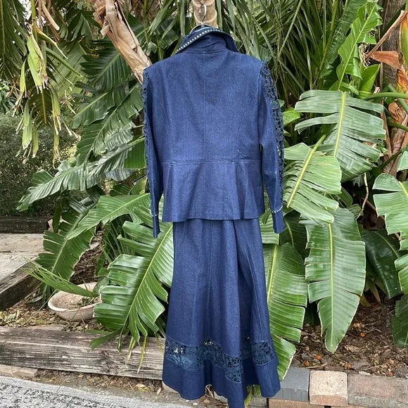 Regalia dark wash denim  suit with trumpet skirt