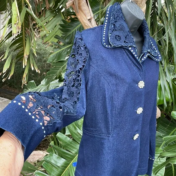 Regalia dark wash denim  suit with trumpet skirt
