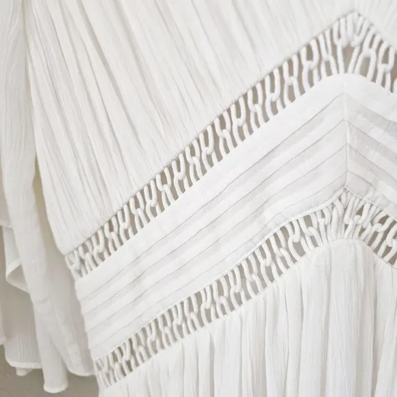 REISS Delphine Maxi Dress White Macrame detailing Bell Sleeves flowy Silhouette