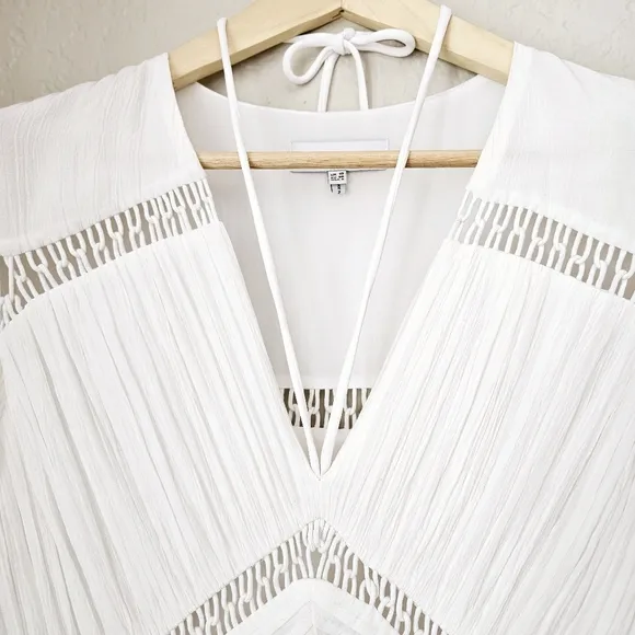 REISS Delphine Maxi Dress White Macrame detailing Bell Sleeves flowy Silhouette