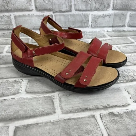 Revere Vienna Women's 10 Red Leather Adjustable Comfort Sandals
