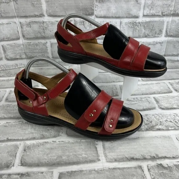 Revere Vienna Women's 10 Red Leather Adjustable Comfort Sandals