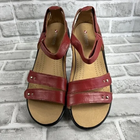Revere Vienna Women's 10 Red Leather Adjustable Comfort Sandals