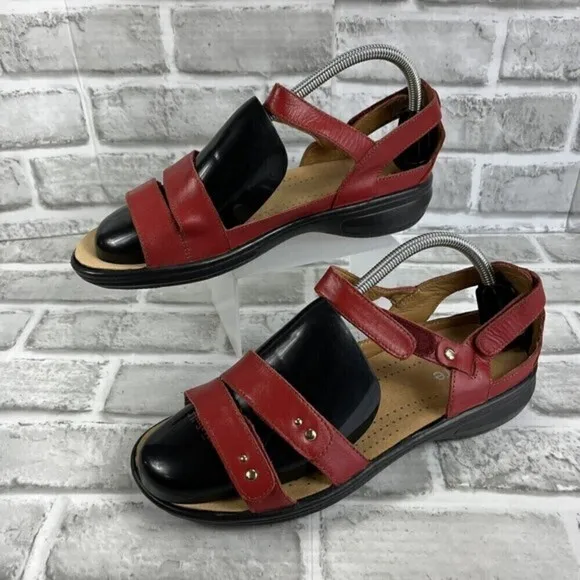 Revere Vienna Women's 10 Red Leather Adjustable Comfort Sandals