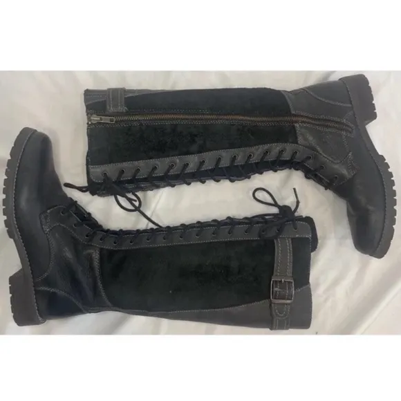 riat Iona Tall Winter Riding Boots Black Laced With Buckle Sz