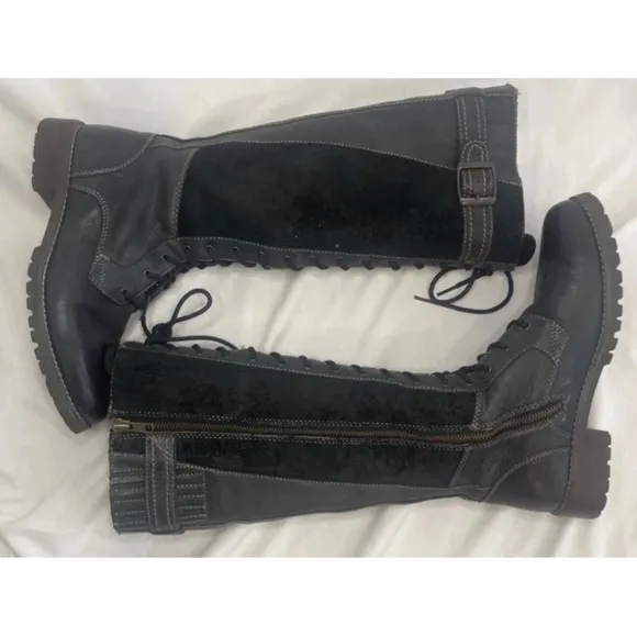 riat Iona Tall Winter Riding Boots Black Laced With Buckle Sz