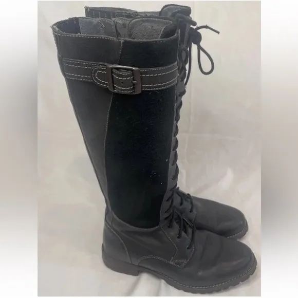 riat Iona Tall Winter Riding Boots Black Laced With Buckle Sz