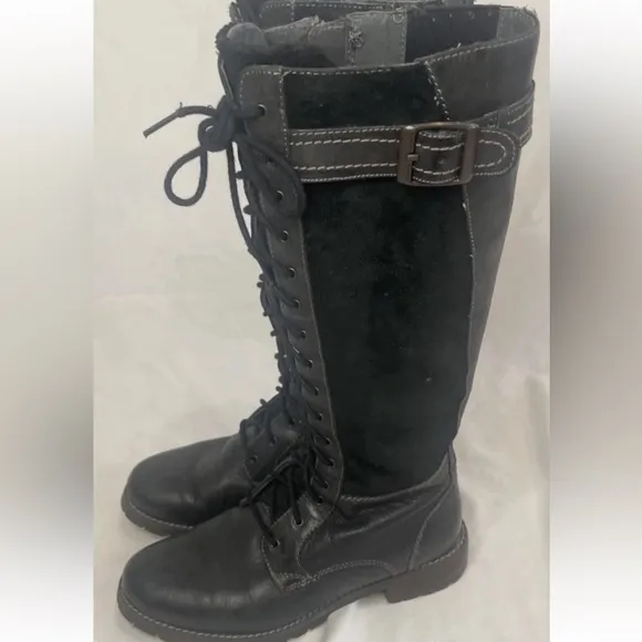 riat Iona Tall Winter Riding Boots Black Laced With Buckle Sz