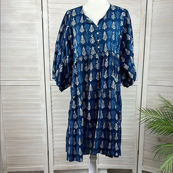 River Goddess Neera Short Dress Neela Botanical Print M/L