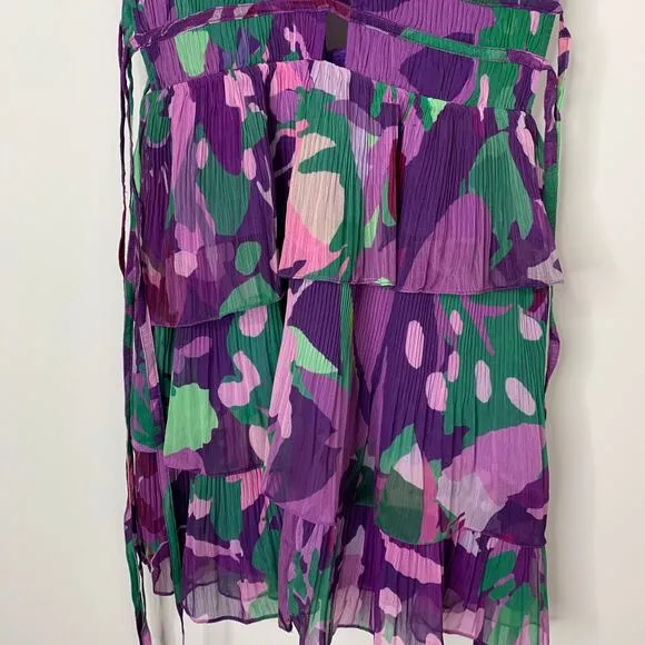 Roccoco Sand Aerin Pleated Cutout Chiffon Mini Dress Womens Medium