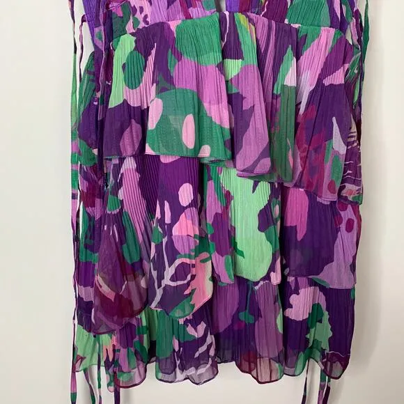 Roccoco Sand Aerin Pleated Cutout Chiffon Mini Dress Womens Medium