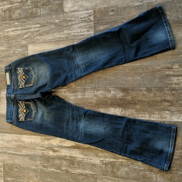 ROCK &amp; ROLL COWGIRL Aztec embroidery mid-rise medium wash bootcut jeans sz28x34L