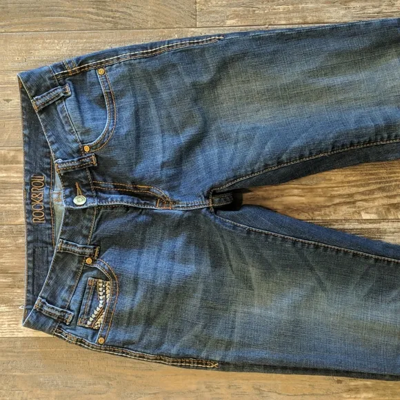 ROCK &amp; ROLL COWGIRL Aztec embroidery mid-rise medium wash bootcut jeans sz28x34L