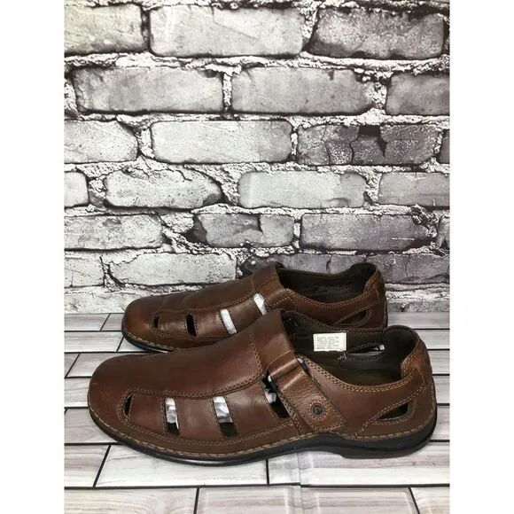 Rockport Brown Leather Fisherman Closed Comfort Strap Sandals Men Sz 11M US/44EU
