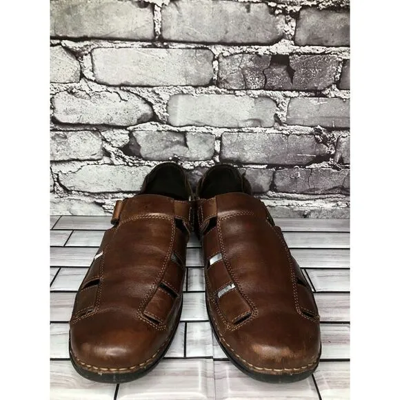 Rockport Brown Leather Fisherman Closed Comfort Strap Sandals Men Sz 11M US/44EU