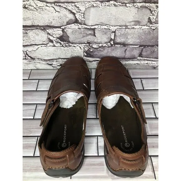 Rockport Brown Leather Fisherman Closed Comfort Strap Sandals Men Sz 11M US/44EU