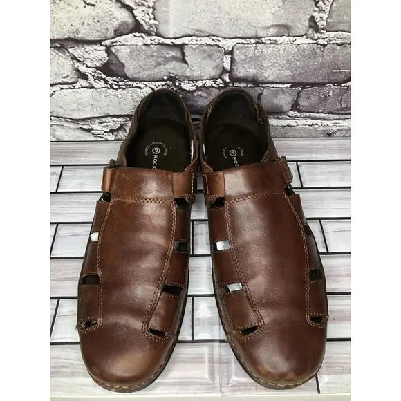 Rockport Brown Leather Fisherman Closed Comfort Strap Sandals Men Sz 11M US/44EU