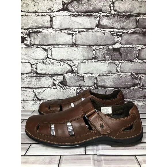 Rockport Brown Leather Fisherman Closed Comfort Strap Sandals Men Sz 11M US/44EU