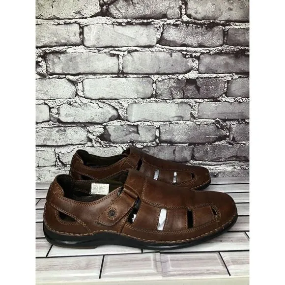 Rockport Brown Leather Fisherman Closed Comfort Strap Sandals Men Sz 11M US/44EU