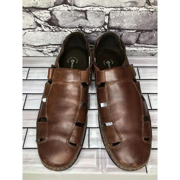 Rockport Brown Leather Fisherman Closed Comfort Strap Sandals Men Sz 11M US/44EU