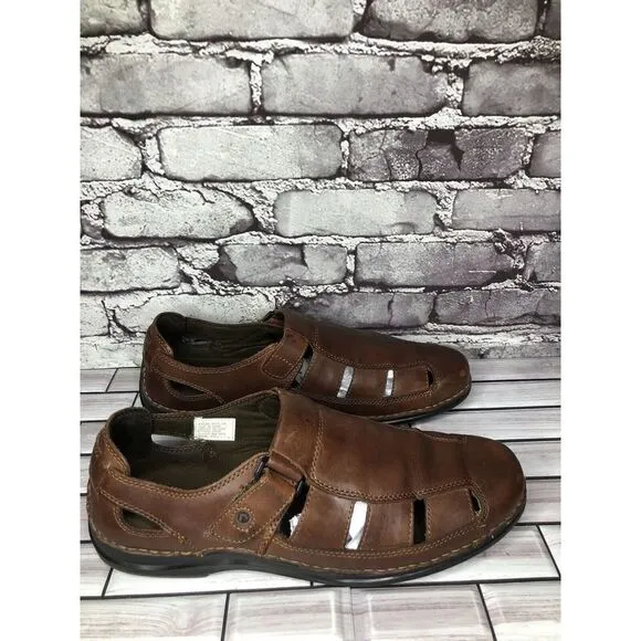 Rockport Brown Leather Fisherman Closed Comfort Strap Sandals Men Sz 11M US/44EU
