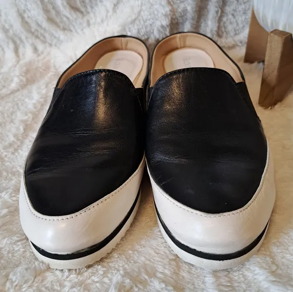 Ron White Natalie Wedge Mules Black Water Resistant Leather Shoes $395 Size 6.5