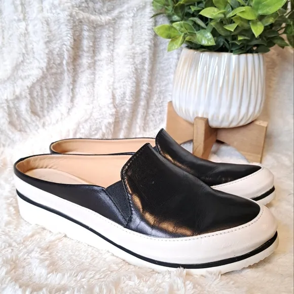 Ron White Natalie Wedge Mules Black Water Resistant Leather Shoes $395 Size 6.5