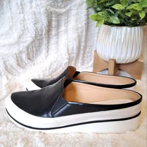 Ron White Natalie Wedge Mules Black Water Resistant Leather Shoes $395 Size 6.5