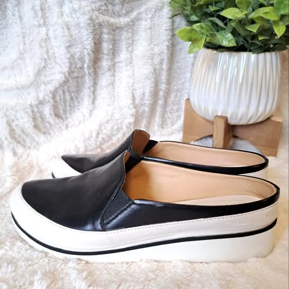 Ron White Natalie Wedge Mules Black Water Resistant Leather Shoes $395 Size 6.5