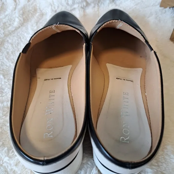 Ron White Natalie Wedge Mules Black Water Resistant Leather Shoes $395 Size 6.5
