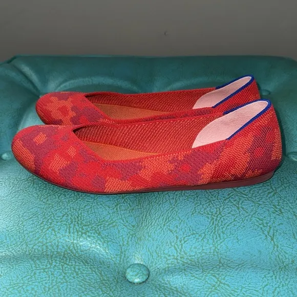 Rothy’s Botanicamo washable ballet flat bright cheerful coral hot pink red 10
