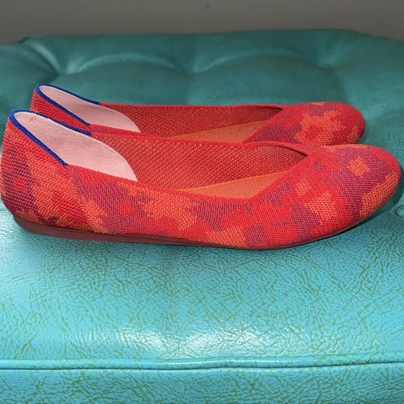 Rothy’s Botanicamo washable ballet flat bright cheerful coral hot pink red 10